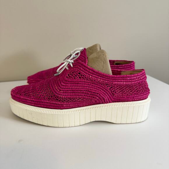 Robert Clergerie Raffia Loafers Platform Shoes Womens 38 US 7.5 Pink White Mesh - Picture 5 of 11